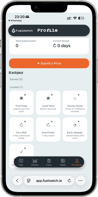 Profile with badges and streaks